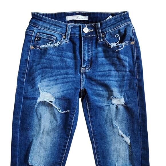 KanCan Womens Skinny Jeans Size 3 25 Blue Distressed Crop Mid Rise Stretch - Picture 3 of 9